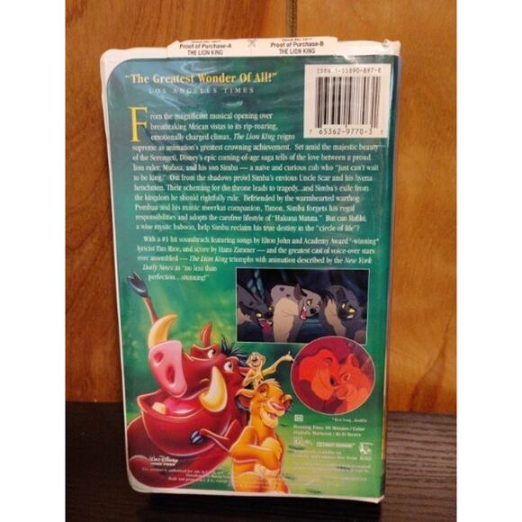 Lion King VHS Movie Walt Disney Home Entertainment Masterpiece - Picture 2 of 3
